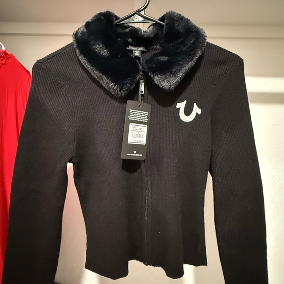 True Religion Black Ribbed Zip-Up Jacket - Picture 2 of 6